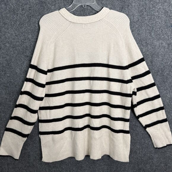 A New Day Pullover Bulky Sweater NWT Cream W/Black Stripe Crew Neck Long Sleeve - Picture 7 of 13